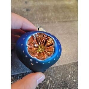 Blown glass blue AS IS flower reflective glitter ornament Xmas decor